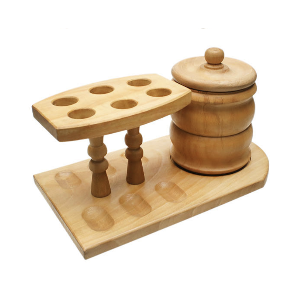 Wooden 6 Pipe Rack with Tobacco Jar